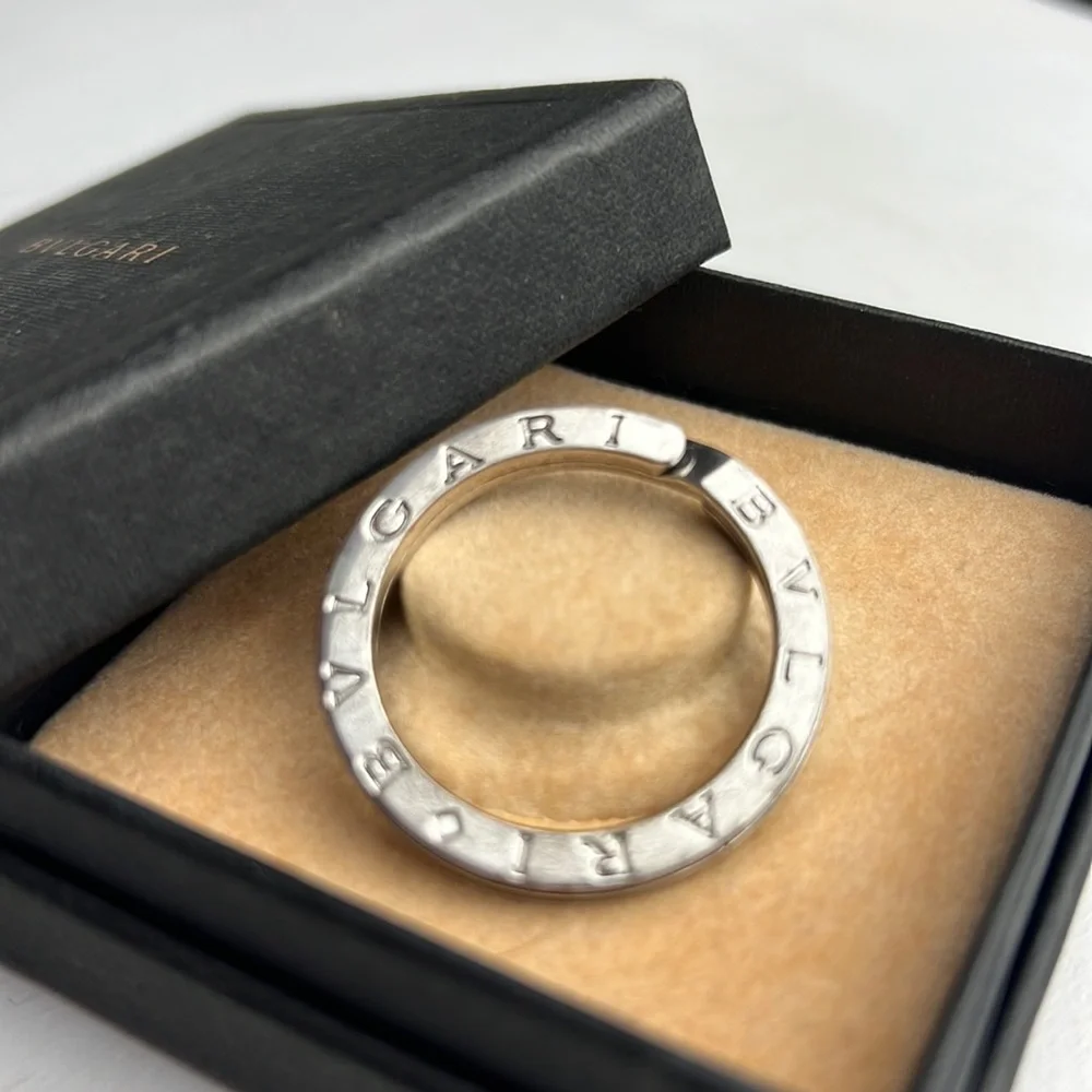 Auth. BVLGARI BVLGARI KEYRING silver 925 unisex minimalist logo w. Box